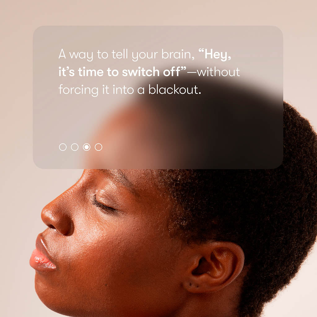 A person with closed eyes appears calm and relaxed. Overlaid text reads: drowsysleepco Supplements - Sleep help signal your brain its time for rest, so you wake up refreshed instead of feeling forced out of a blackout.