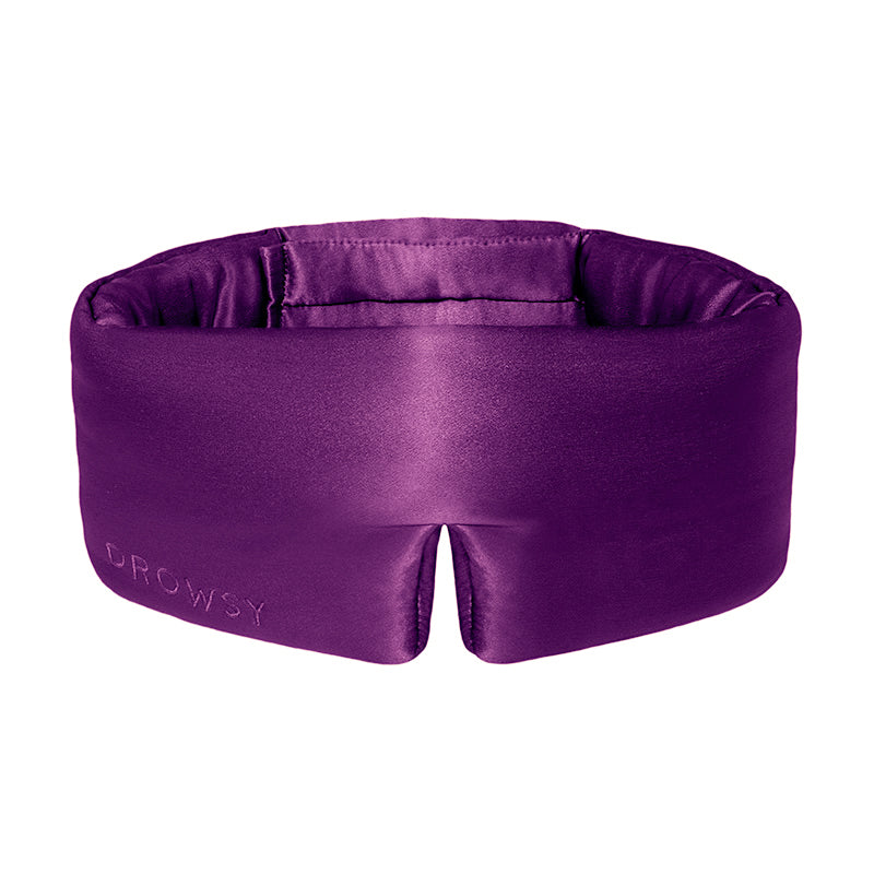 Drowsy Purple silk sleep mask on a white background