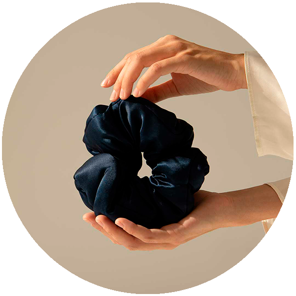Midnight blue silk padded scrunchie