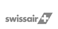 Grey stylized text logo reading swissmade with a tilted rectangular shape containing a white cross on the right side, resembling the Swiss flag.