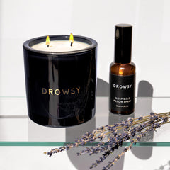 Drowsy Sleep Candle Blue Glass Lavender Shelf