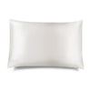 The Akoya Pearl Silk Pillowcase by us.drowsysleepco, renowned for its skincare and hair benefits, is displayed on a plain white background with soft shadows and the brand name printed in small text at the bottom left corner.