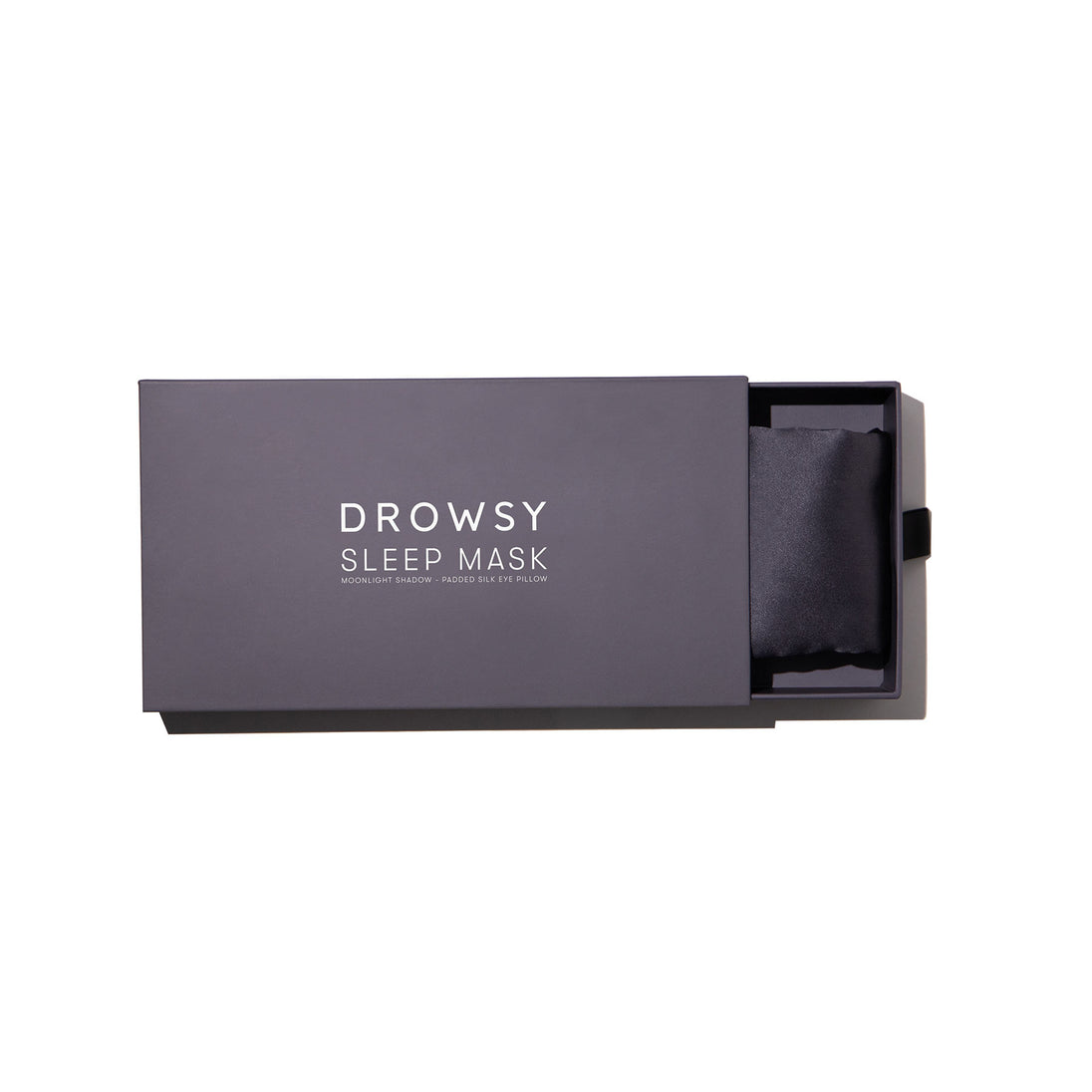 Drowsy sleep co. Moonlight Shadow sleep mask in a Grey drawer box on white background
