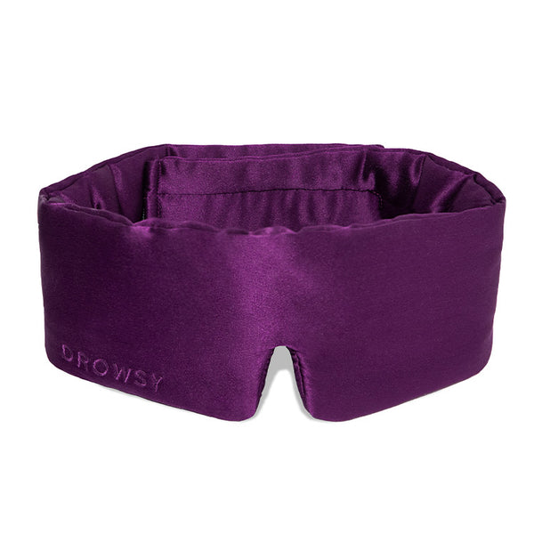 Drowsy Purple silk sleep mask on a white background