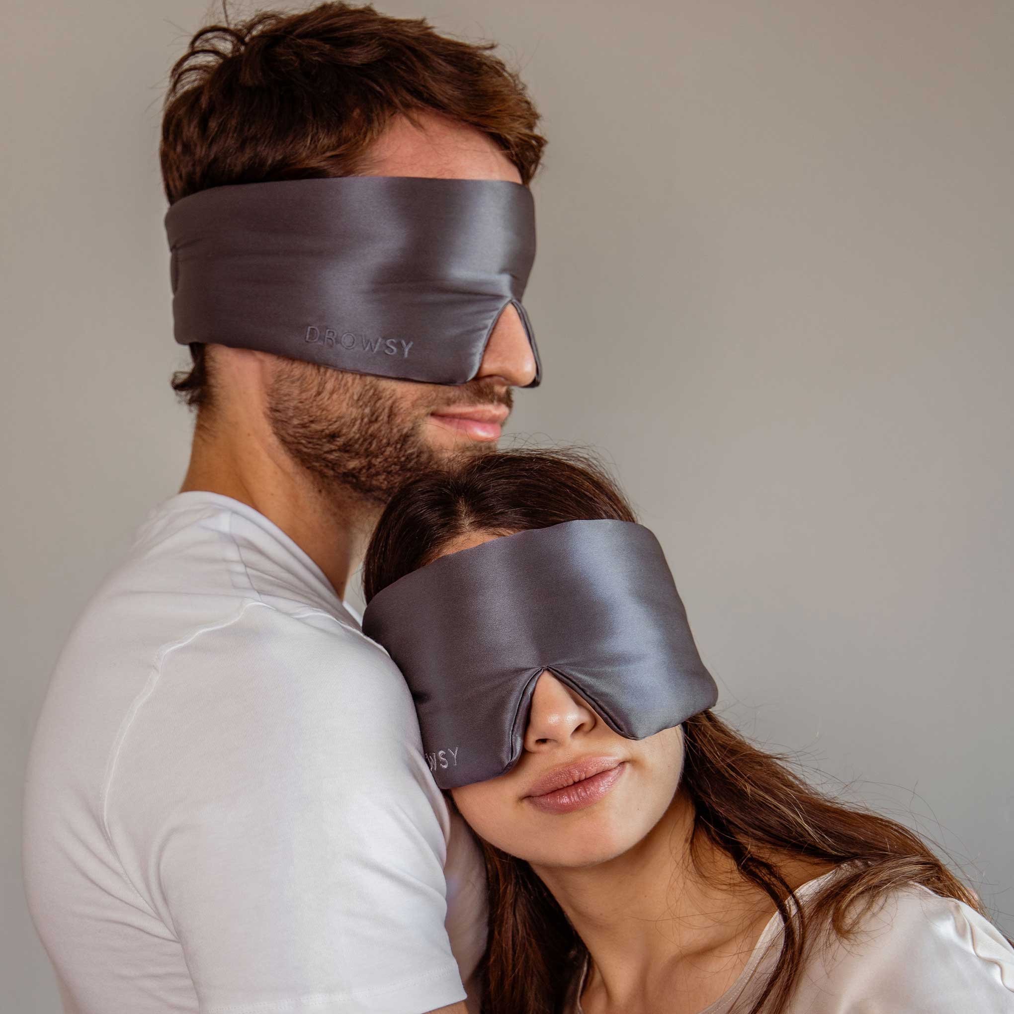 Drowsy silk eye masks for sleeping 2 pack Moonlight Shadow charcoal grey colour