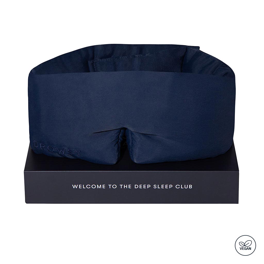 The Midnight Blue - Vegan Silk Sleep Mask by drowsysleepco features 