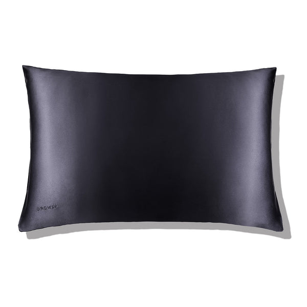 Charcoal coloured Drowsy silk pillowcase on a white background
