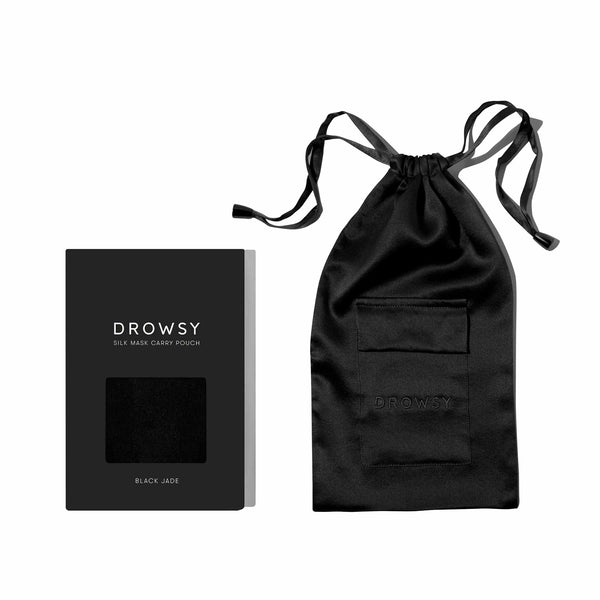 Drowsy Sleep Co. Black silk carry pouch for silk eye mask to sleep better