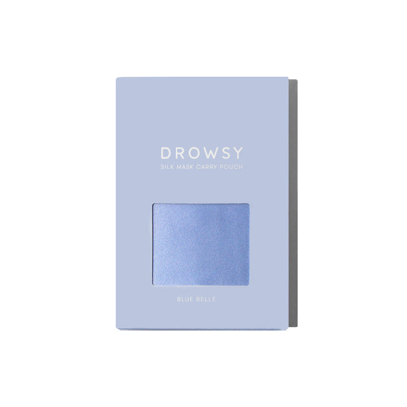 Drowsy Blue Belle Pouch in it's box on a white background