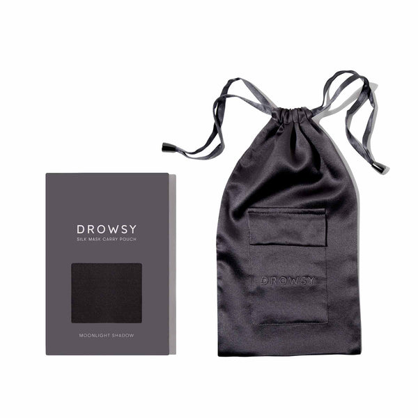 Drowsy Sleep Co. Grey silk carry pouch for silk eye mask to sleep better