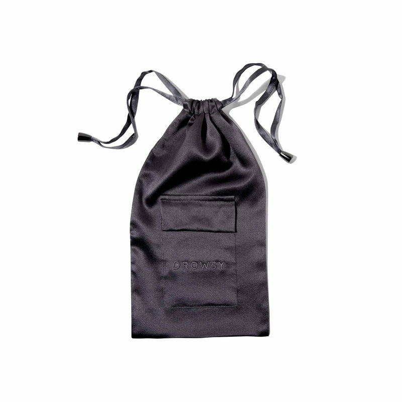 Drowsy Sleep Co. Gray silk carry pouch for silk eye mask protection