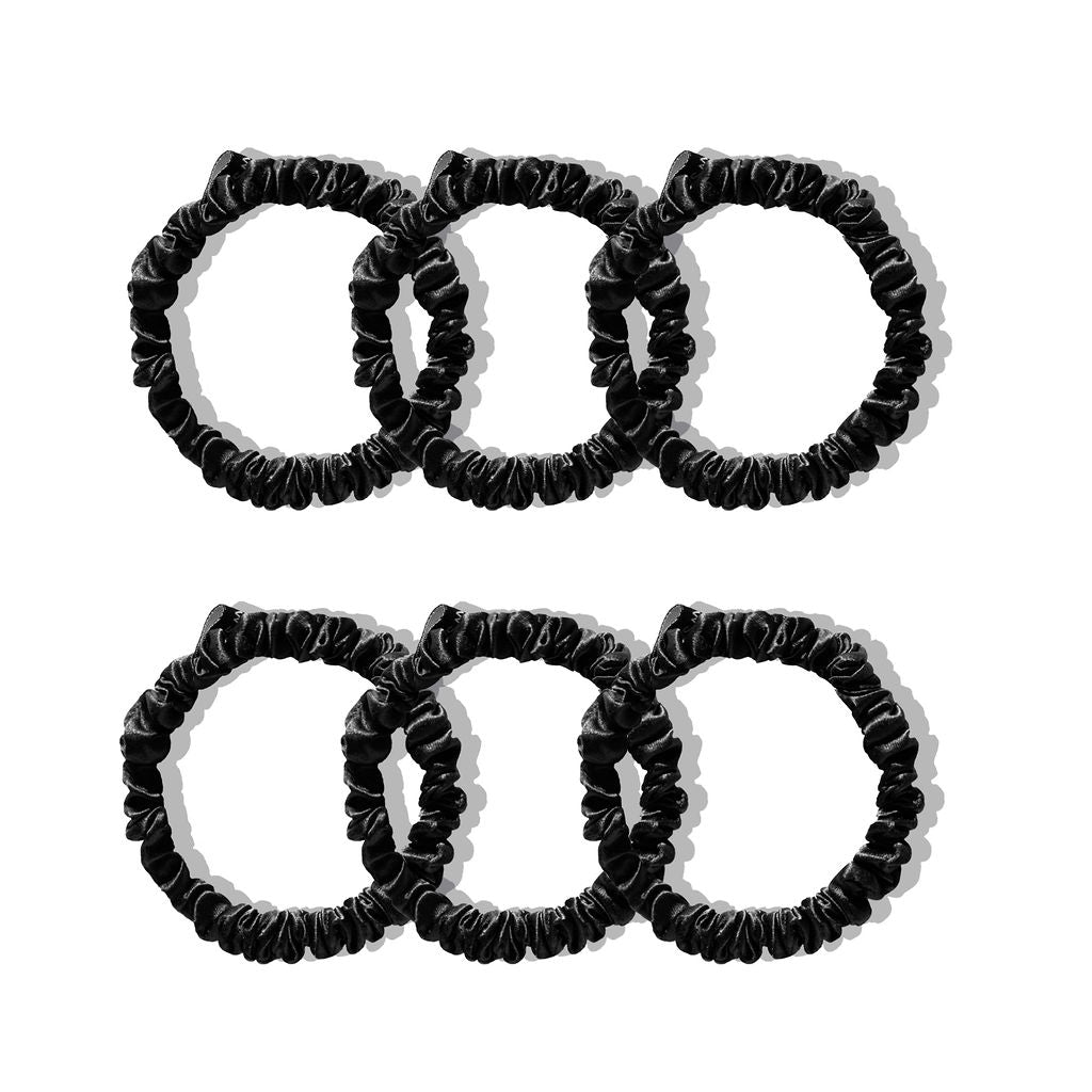 Drowsy sleep co 6 skinny bracelet scrunchies in black jade colour on white background