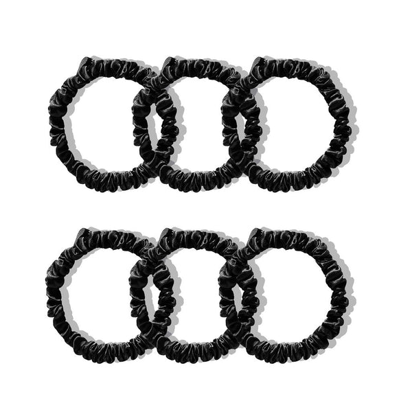 Drowsy sleep co 6 skinny bracelet scrunchies in black jade colour on white background