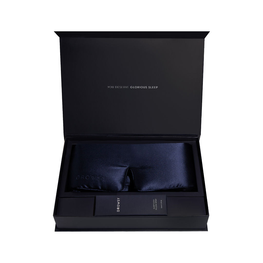 Drowsy Midnight Blue Sleep Set box on a white background