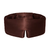 The Cocoa Glow by drowsysleepco is a brown, padded silk sleep mask embroidered with "Drowsy," designed to fully block out light and offer comfort around your eyes and head.