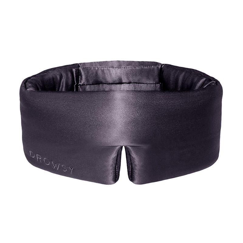 Experience ultimate beauty sleep with the Moonlight Shadow by us.drowsysleepco—a padded black silk eye mask featuring a wide band and a stylish front split, elegantly embroidered with 