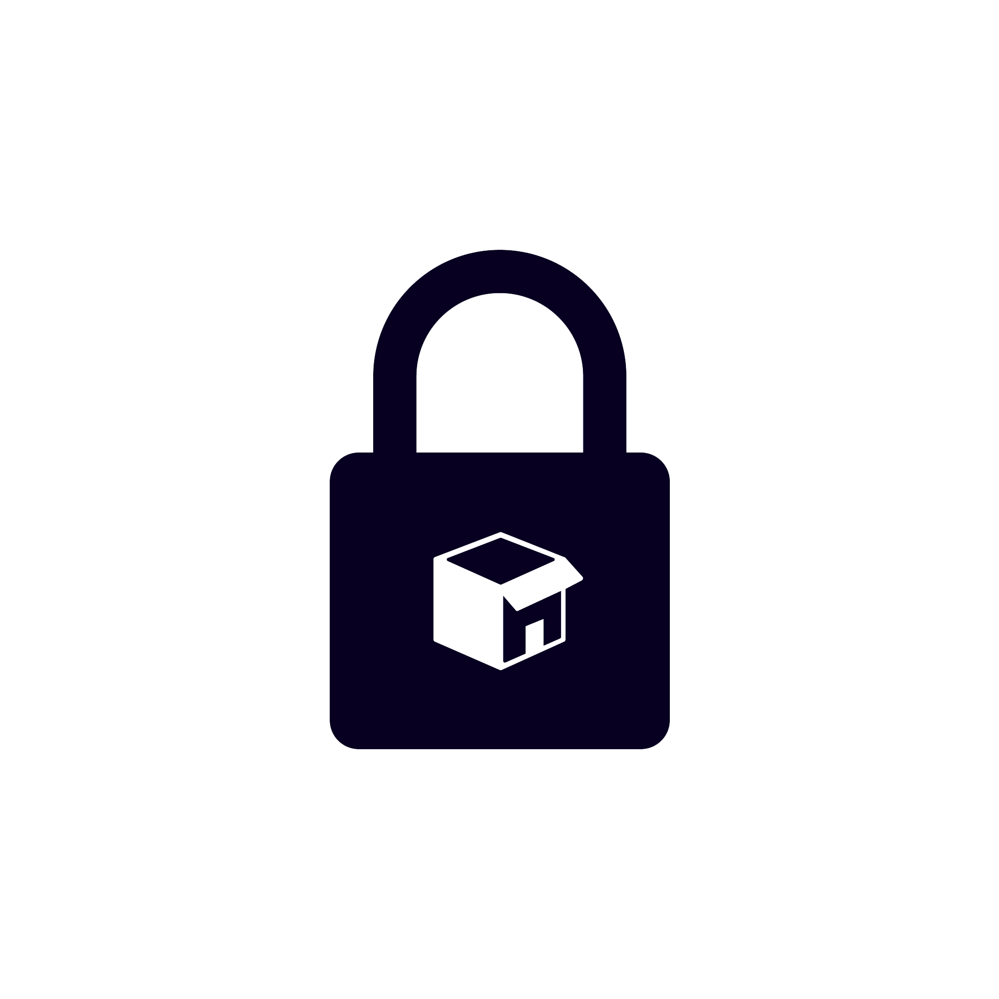 A black padlock with a white box icon on its body is set against a light gray background, symbolizing security and package protection with ShipInsure Package Protection by ShipInsure.
