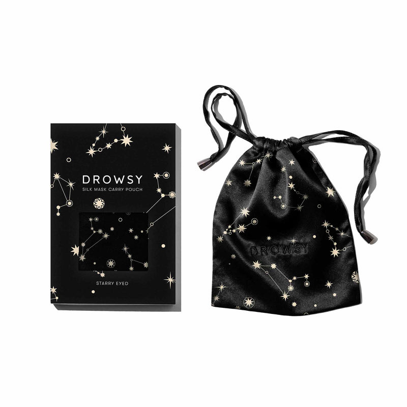 Star Patterned Silk Pouch and Box on White Background